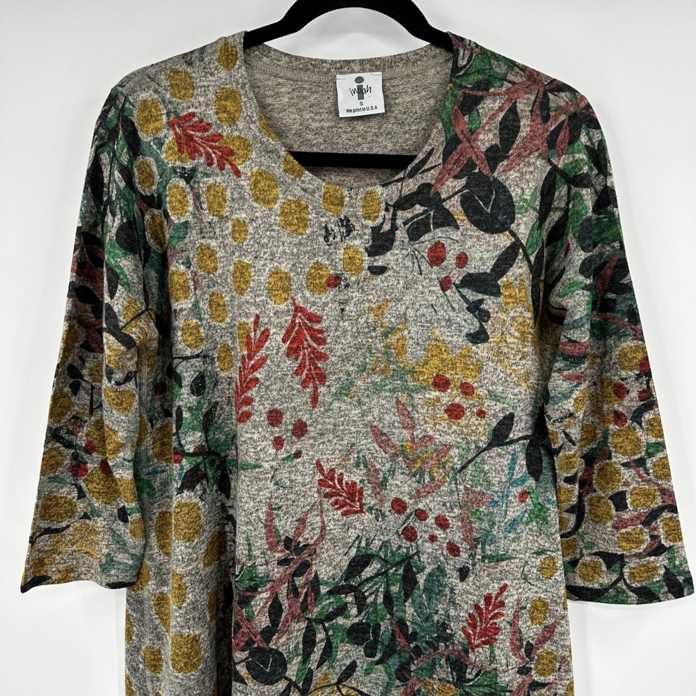 Inoah Womens Floral Botanical Print Tunic Top Grey Small Art to Wear Earthy Boho - Picture 2 of 8